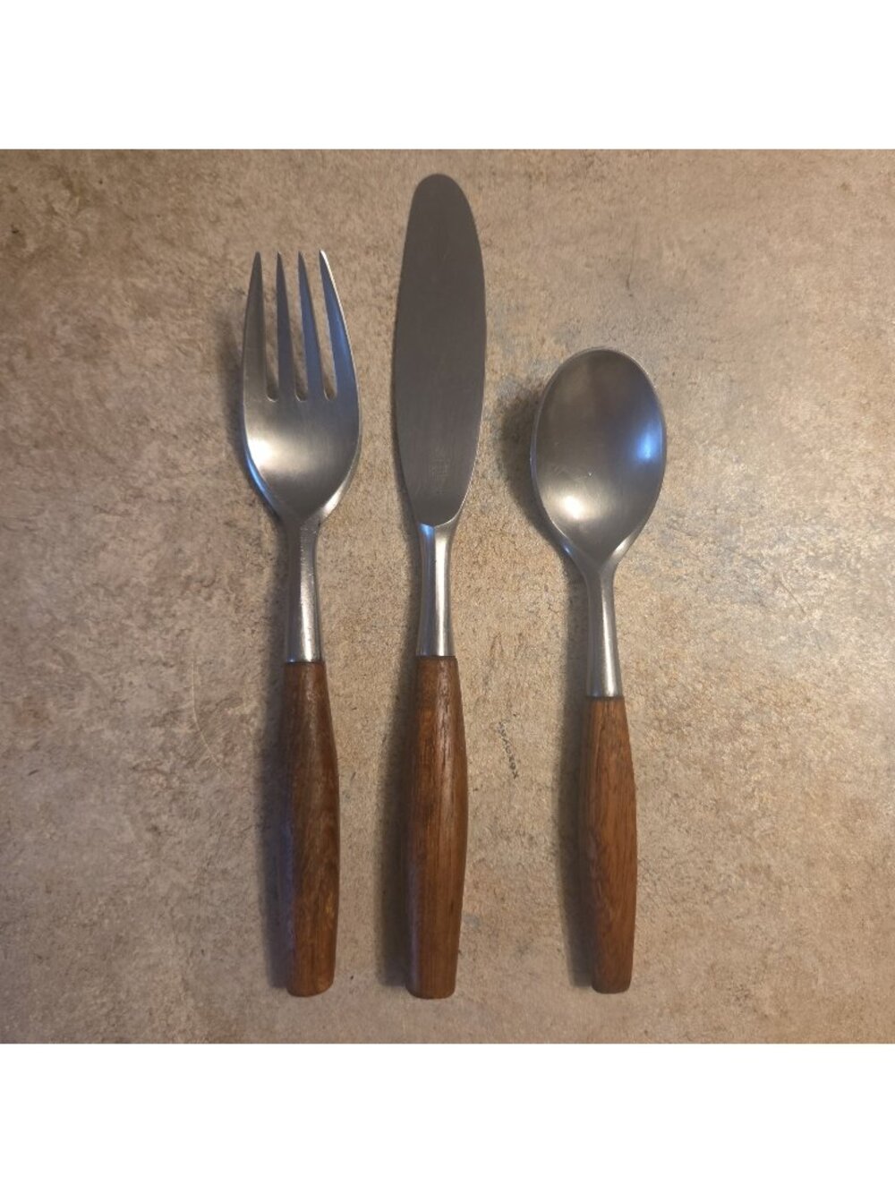 AS IS Vintage DANSK 3 Pc Fjord Teak Wood Stainless Flatware Set Germany MCM 70s